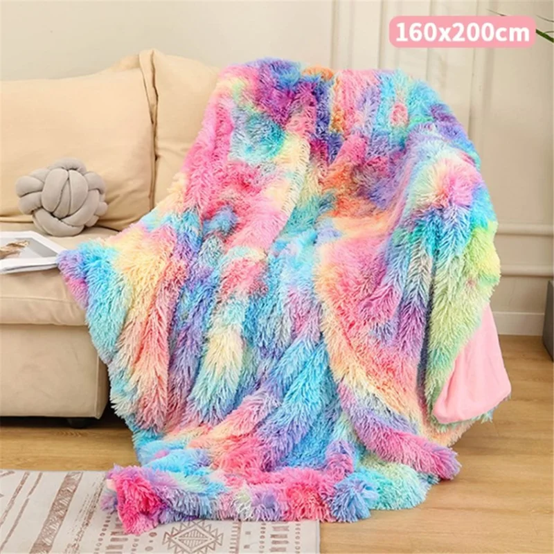 Super Soft Comfortable Cozy Rainbow Throw Blanket Fuzzy Warm Blanket for Bed Couch Living Room - Rainbow/160x200cm