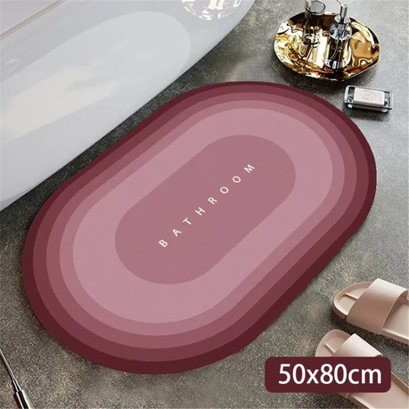 Quick Dry Bath Mat Soft Comfortable Diatom Mud Bathroom Floor Carpet Non-Slip Bath Rug - Rose / 50x80cm
