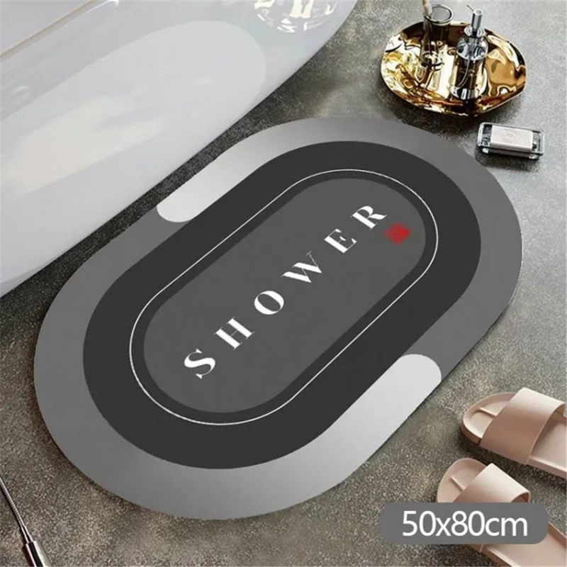 Quick Dry Bath Mat Soft Comfortable Diatom Mud Bathroom Floor Carpet Non-Slip Bath Rug - Grey+White / 50x80cm