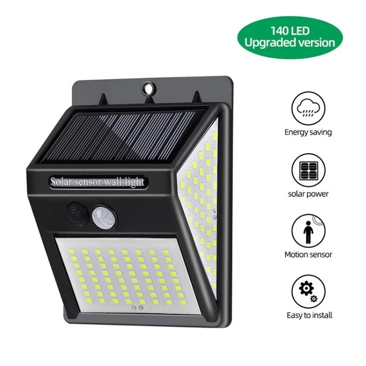 LED Solar Wall Light Outdoor Lighting Motion Sensor Solar Lamp Garden Light for Fence Patio Garage - 140 LEDs