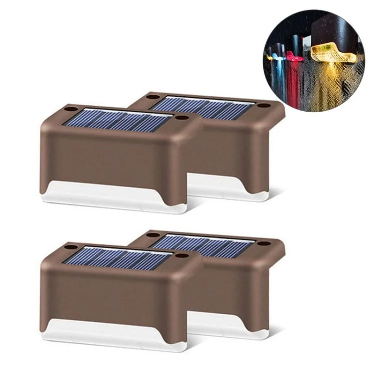 4pcs Solar Scale Lights Outdoor Impermeabile Colore Glow Glow Led Deck Step Lighting Lamp Lampada Per Scagli Patio Patè Path Garden - Marrone