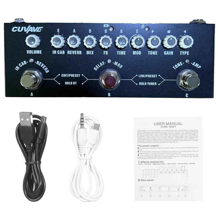 Cuvave Guitar Pedal Stéreo Efeitos Digitais Pedal Music Playback Phone Recording Processador de Efeitos Sonoros de Saída de Áudio - Preto