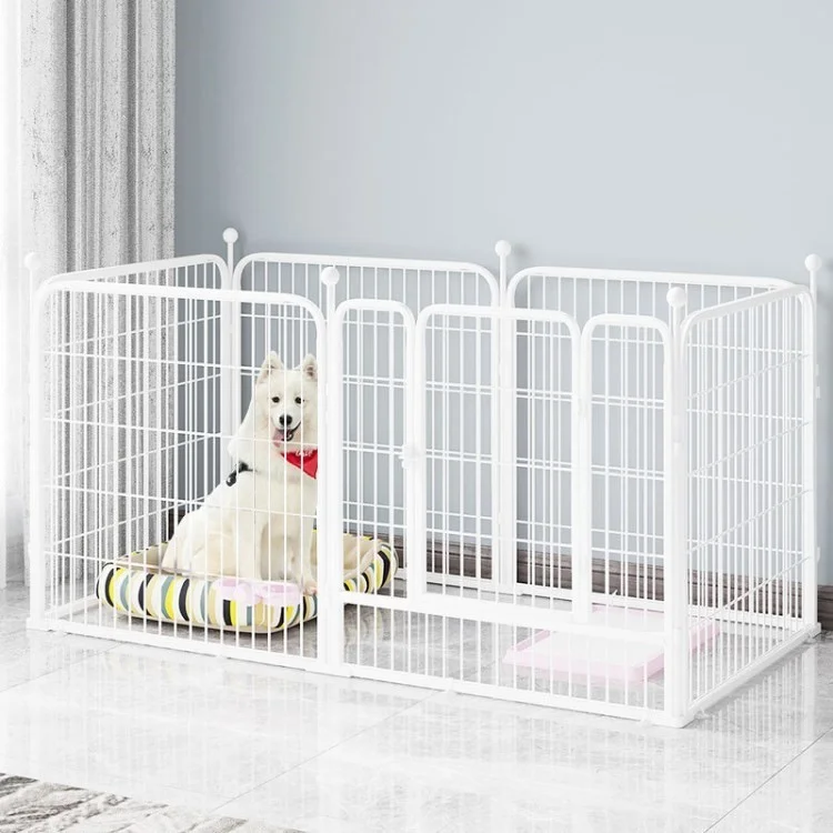 Pet Playpen Fence 6 Panels Pet Play Yard Gate with Doors for Large / Medium / Small Dogs - White / 80x90cm