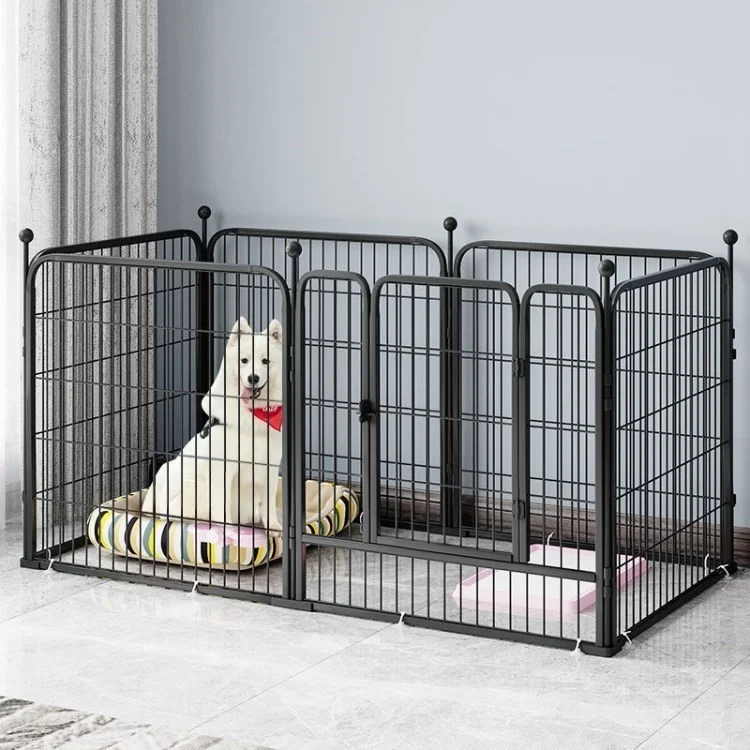 Pet Playpen Fence 6 Panels Pet Play Yard Gate with Doors for Large / Medium / Small Dogs - Black / 70x80cm