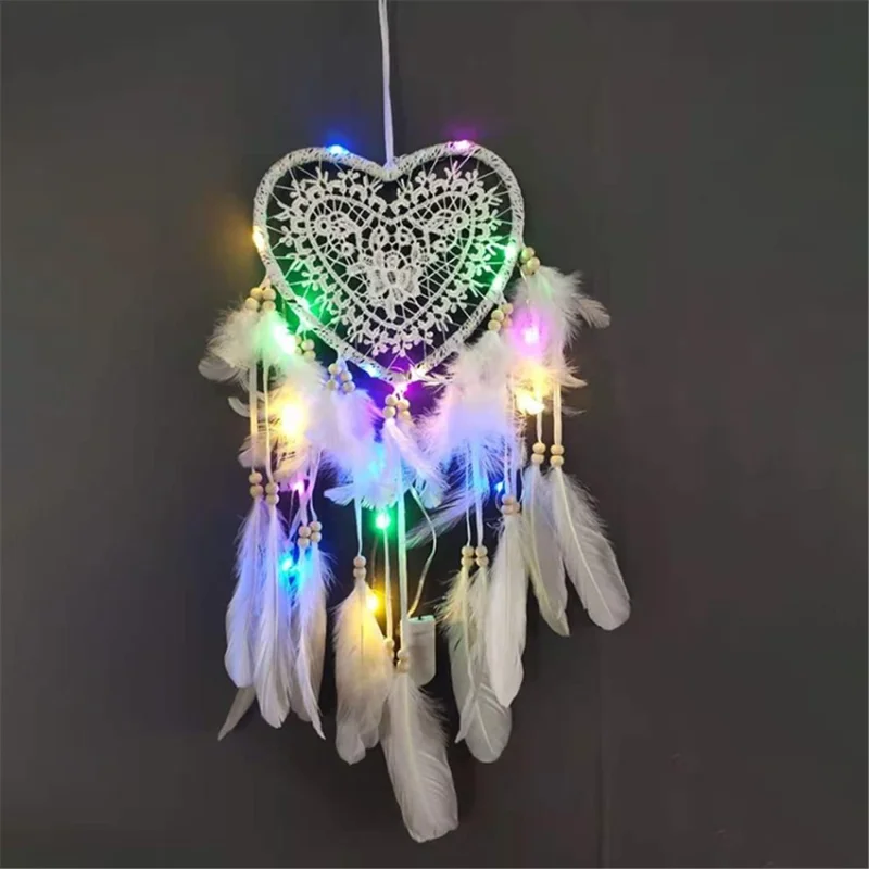 MS0077ACD Wall Hanging Piece LED Light Ornament Love Heart Dream Catcher Christmas Decor - Colorful/with Lights