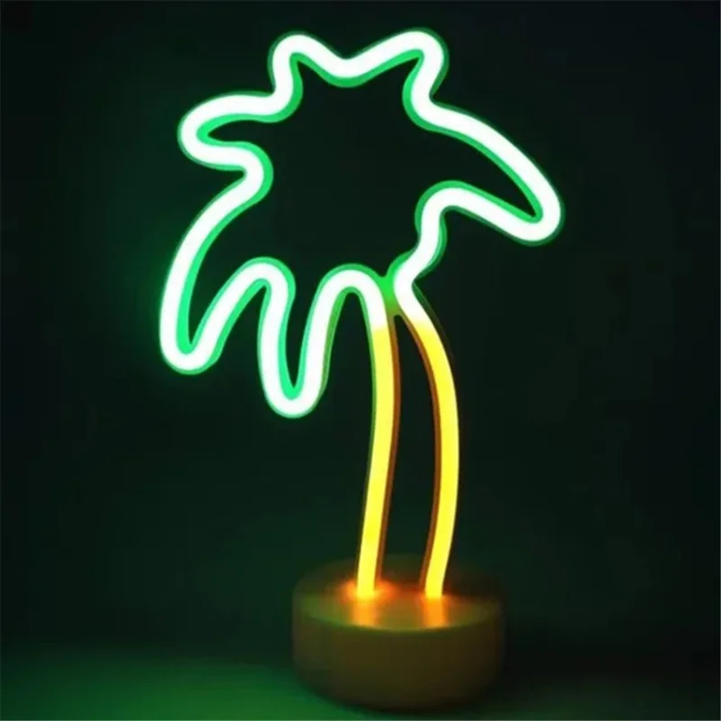 Coconut Palm Tree Neon Signs LED Light with Holder Base for Party Supplies Girls Room Tabletop Decoration