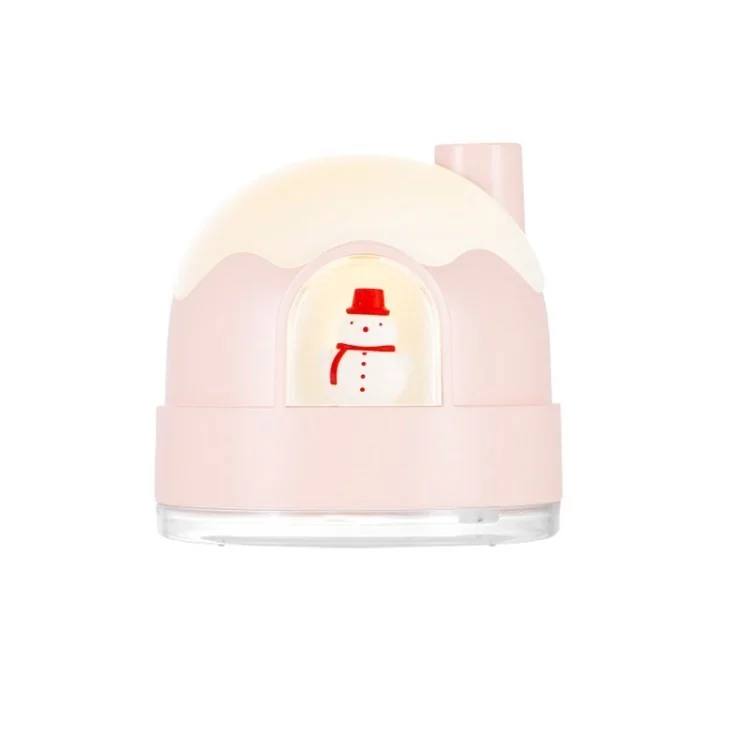 350ml Fofo Casas de Neve Noturno Umidificador Leve, Pulverizador de ar Nebulha de Névoa de Névoa de Neblina de Neblina Purificador de ar Purificador (com Certificação Emc) - Rosa/usb Recarregável