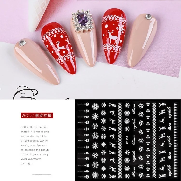Christmas Nail Art Sticker Snowflake Elk Pattern 3D Decal Winter Decoration - WG151