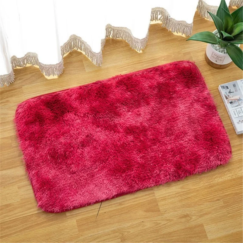 40x60cm Velvet Carpet Soft Fluffy Bedroom Rug Doorway Mat Non-Slip Pad -  Red