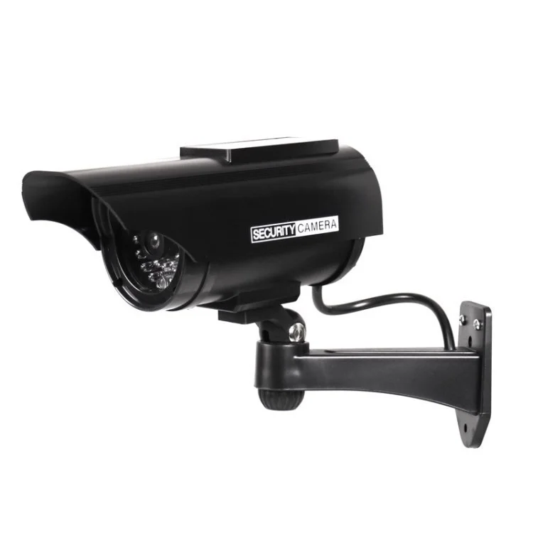 Solar Dummy Camera Simulation Home Security CCTV Camera with LED Light for Indoor Outdoor - Black