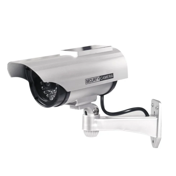 Caméra de Caméra Factice Solaire Caméra de Vidéosurveillance de Sécurité à la Maison Avec Lumière LED Pour Intérieur Extérieur - Argent