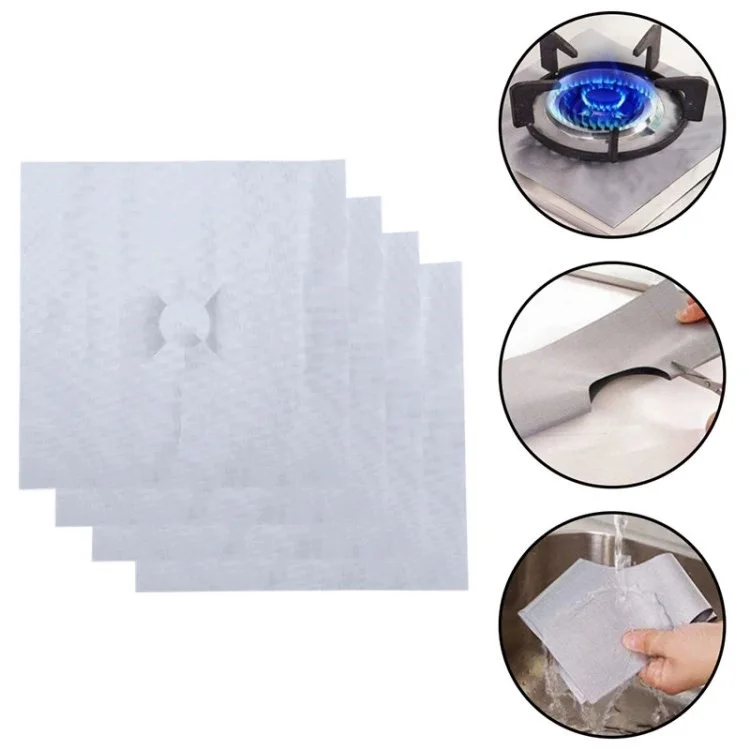 4 Stücke Antihaftofen Top Protector MAT Wärmebeständige Anti-Flecken Gasherd Brenner Liner Für Gasbrenner - Weiß