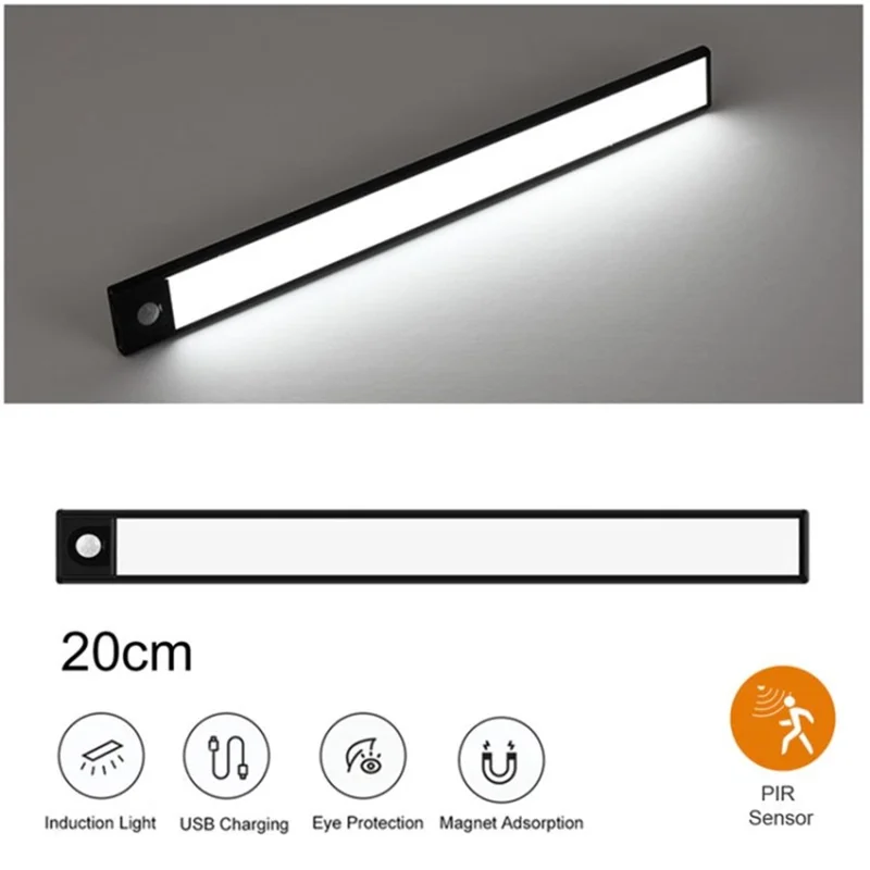 Motion Sensor Cabinet Closet Light Wireless Stick-on Anywhere LED Light - Black/White Light/20cm/800mAh