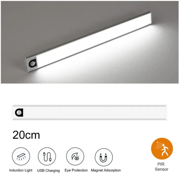 Motion Sensor Cabinet Closet Light Wireless Stick-on Anywhere LED Light - White/White Light/20cm/800mAh