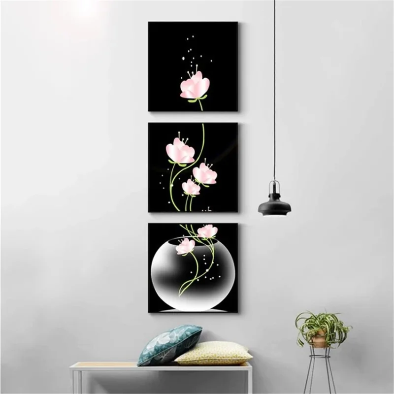 3 Unids / Set Decorativo Lienzo De Pared Arte Flor Pintura Moderna Elegante Obra De Arte Para Sala De Estar Decoración Del Hogar - 20cmx20cm