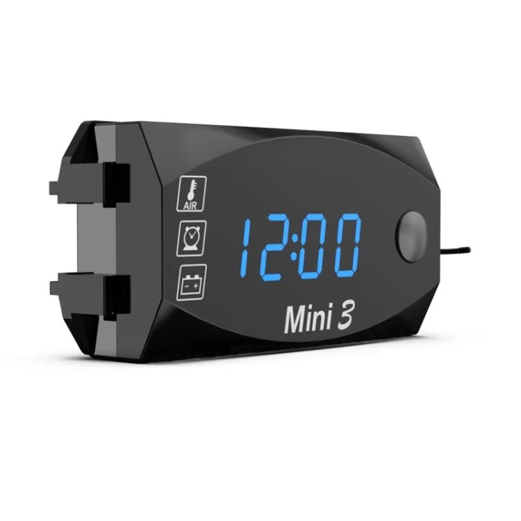 3 in 1 12V Car Voltmeter Clock Thermometer Voltmeter Waterproof Voltage Gauge Meter for Car Motorcycle - Blue