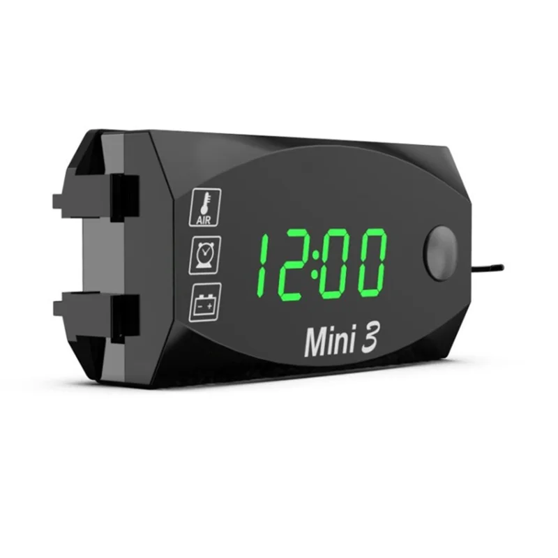 3 in 1 12V Car Voltmeter Clock Thermometer Voltmeter Waterproof Voltage Gauge Meter for Car Motorcycle - Green