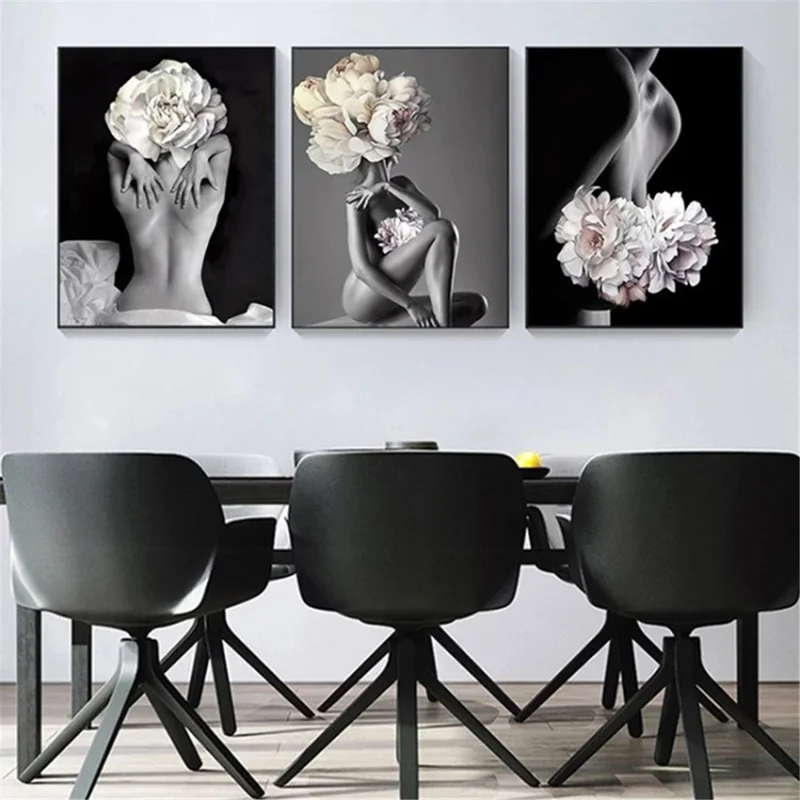 3pcs / Pack Femmes Fleur Framedeless Peinture Murale Art Decor Toile - 10x15cm