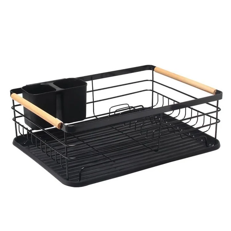 BS038 Égouttoir de cuisine à une couche en métal avec support d'ustensiles amovible, Noir
