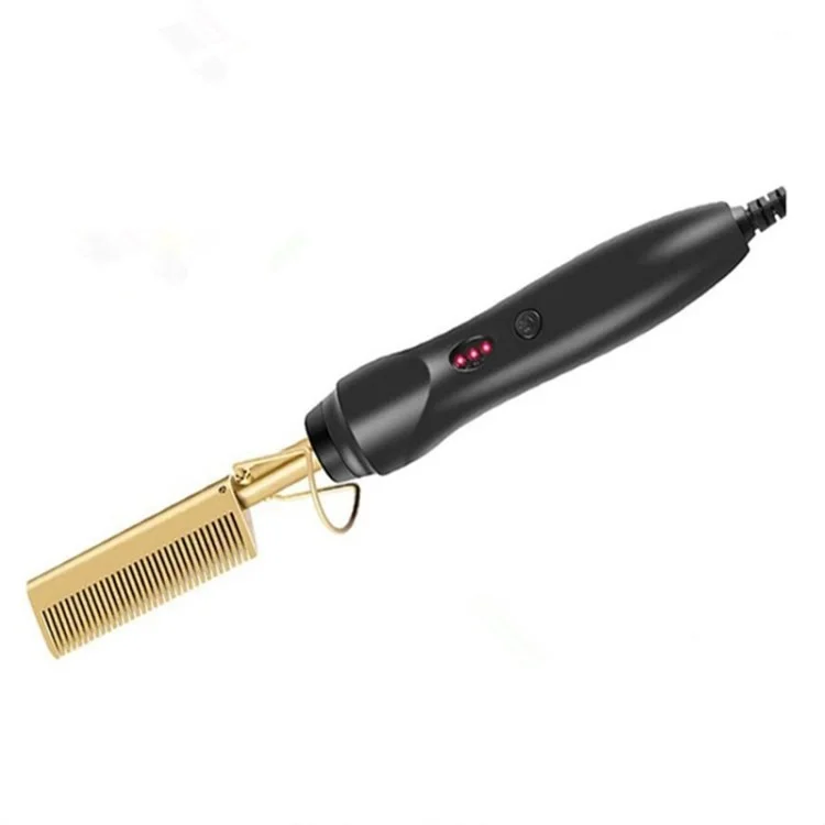Peigne lissant à chauffage rapide Utilisation mouillé/sec Brosse multifonction pour coiffure à domicile / salon - Laiton / Fiche UE