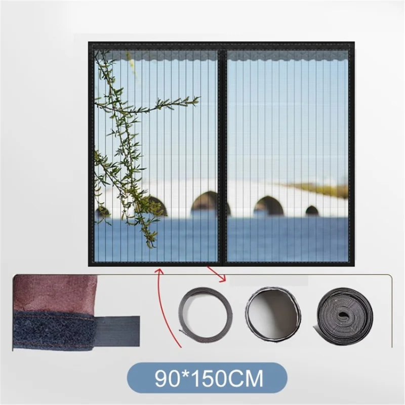Magnetic Window Screen Mesh Curtain Screen Invisible Gauze Window - Black/90*150cm