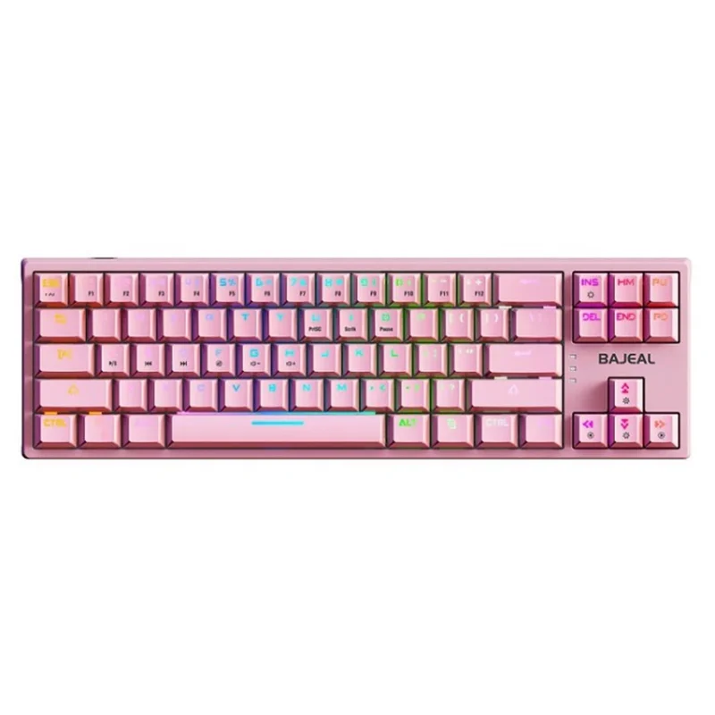 BAJEAL K71 Mechanical Gaming Keyboard RGB Illuminated Type-C Wired Computer Keyboard with Blue Switches - Pink