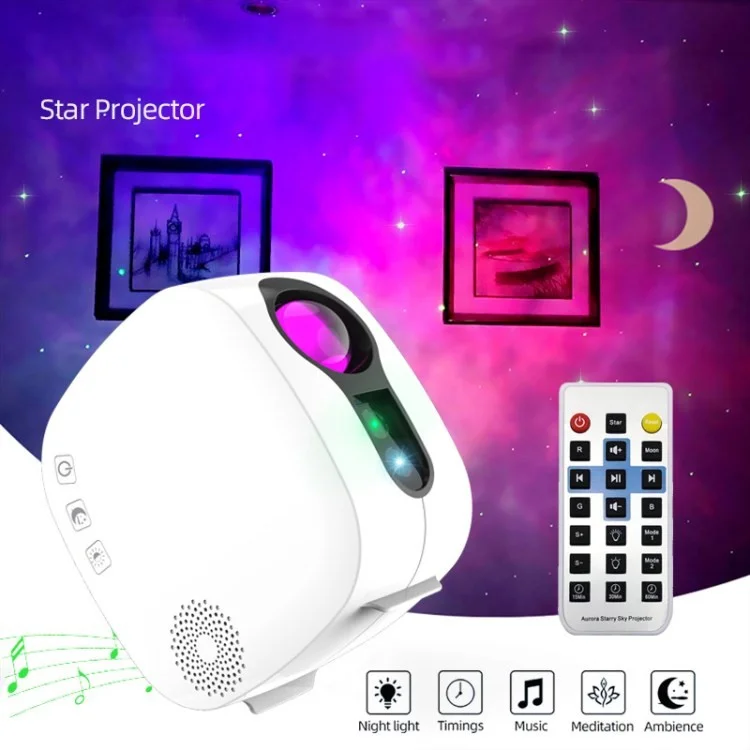 LED Star Projector Lamp Starry Sky Projection Light Bluetooth-compatible Speaker with Remote Control - White/USB Plug