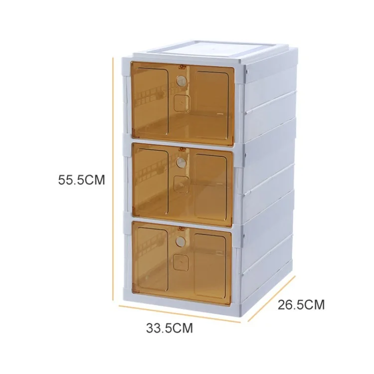 Foldable Shoes Organizer Plastic Transparent Drawer Sneakers Storage Box with Magnetic Door - 3 Layers
