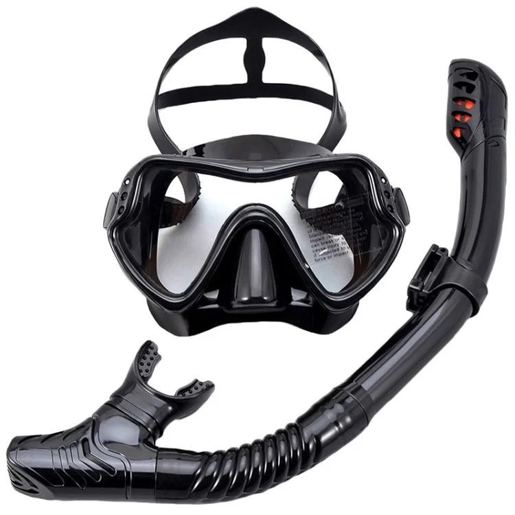 Anti-Fog Tempered Glass Snorkel Mask Scuba Diving Mask for Snorkeling Swimming and Scuba Diving - All Black