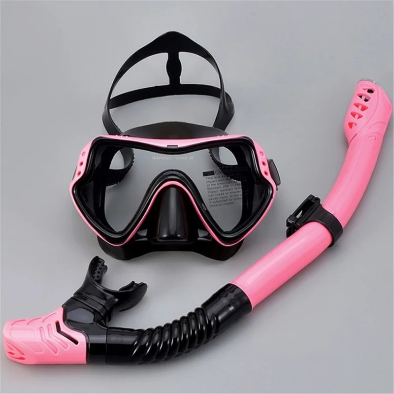 Anti-Fog Tempered Glass Snorkel Mask Scuba Diving Mask for Snorkeling Swimming and Scuba Diving - Black Frame/Pink