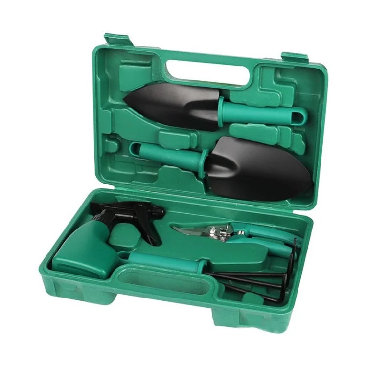 5pcs / Set Outils De Jardinage Robustes Avec Étui De Transport Pelle / Râteau / Équipe / Pulvérisateur