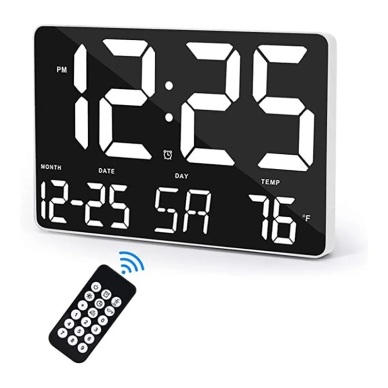 Digital Alarm Clock for Bedrooms LED Screen, Snooze, Temperature, Date, Desk Clock for Kitchen Office - White/White Display