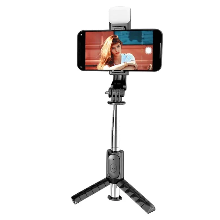 CYKE Q11 Mini Selfie Stick Tripod 0.76m Desktop Stand Integrated Phone Holder for Live Streaming - with Light