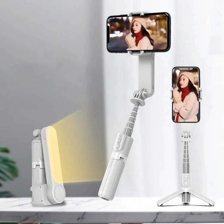 CYKE L09 Estabilizador de Smartphone Selfie Stick Gimbal Manual Anti-Vibração com Luz de Preenchimento - Branco