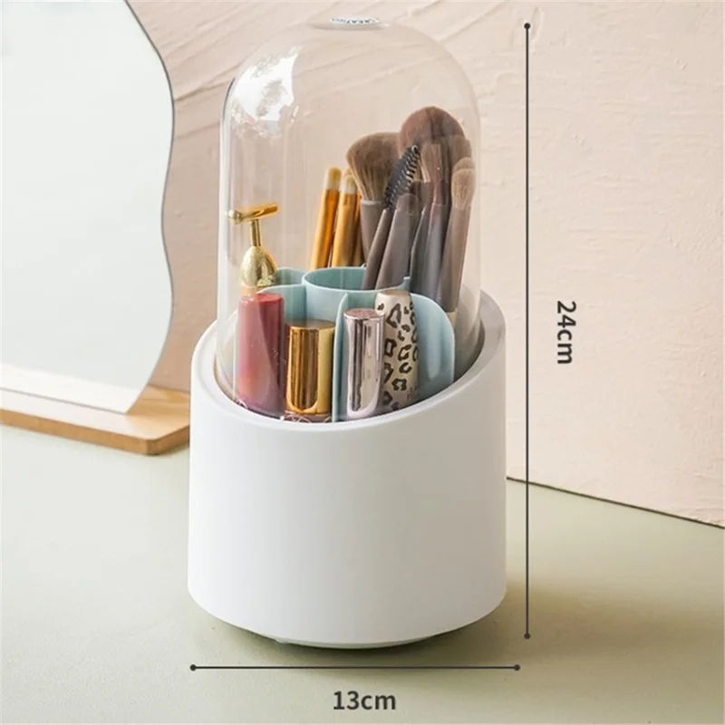 360 Degree Rotation Pen Holder Box Desk Organizer Makeup Brush Holder - Blue/With a Lid