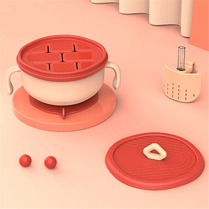Multifunction 3 in 1 Baby Bowl with Straw Feeding Plate Silicone Sucker Bowl Feeding Bowl for Kids (BPA-Free, NO FDA) - Pink