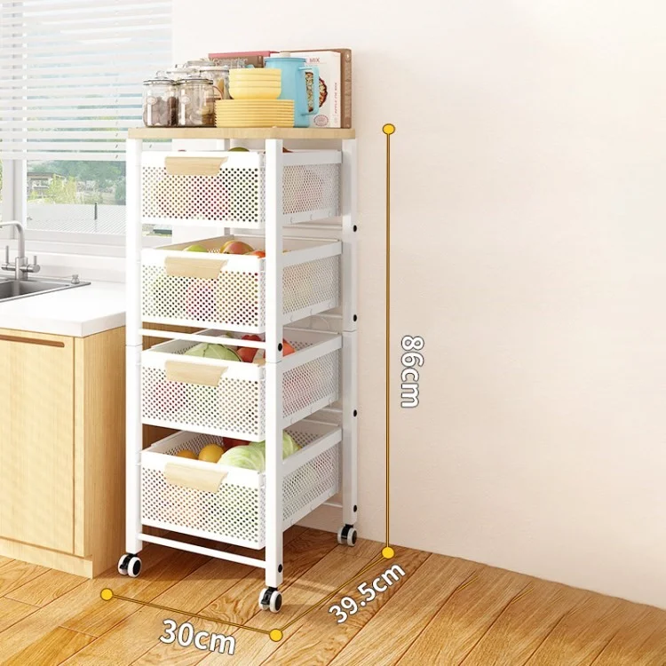 Kitchen Vegetable Storage Rack with Drawers Slim Gap Organizer Drainable Shelf for Fruits - White / 5 Layers