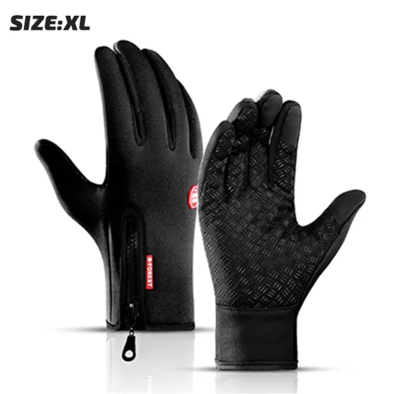 KYNCILOR Outdoor Climbing Skiing Cycling Touch Screen Winter Warm Gloves Windproof Waterproof Full Finger Gloves - Black/XL