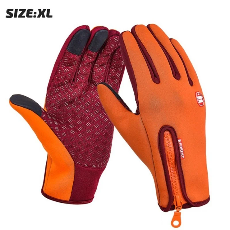 KYNCILOR Outdoor Climbing Skiing Cycling Touch Screen Winter Warm Gloves Windproof Waterproof Full Finger Gloves - Orange/XL