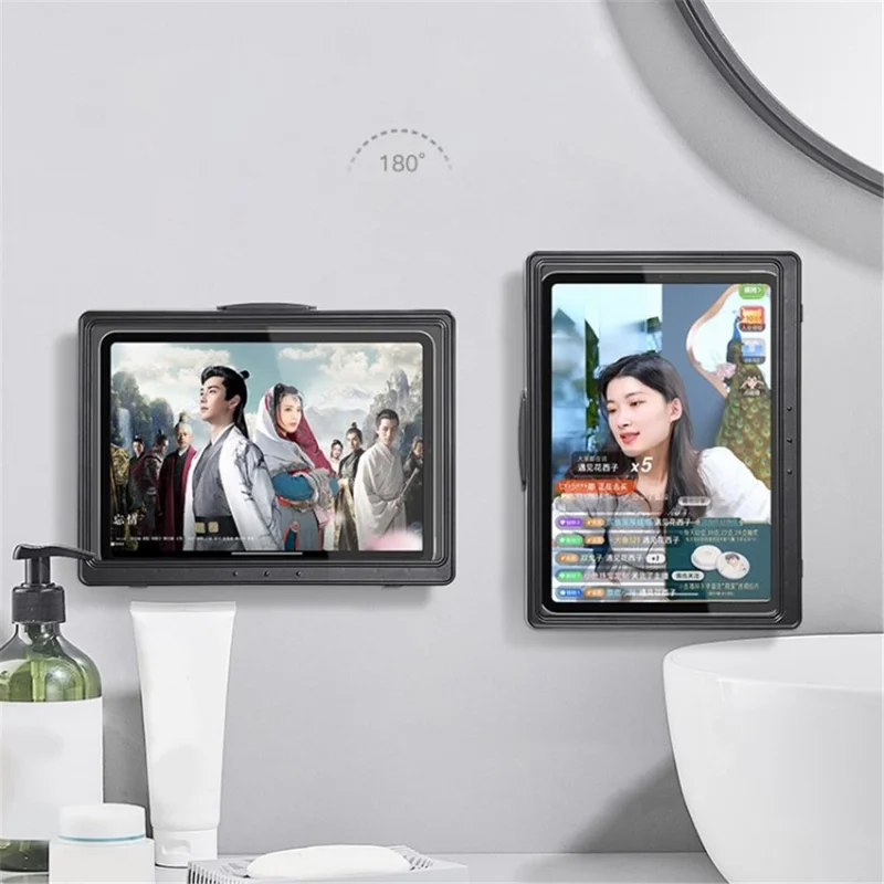 Badrumshållare för telefon och surfplatta Väggmonterad vattentät surfplattaskal för dusch - Svart