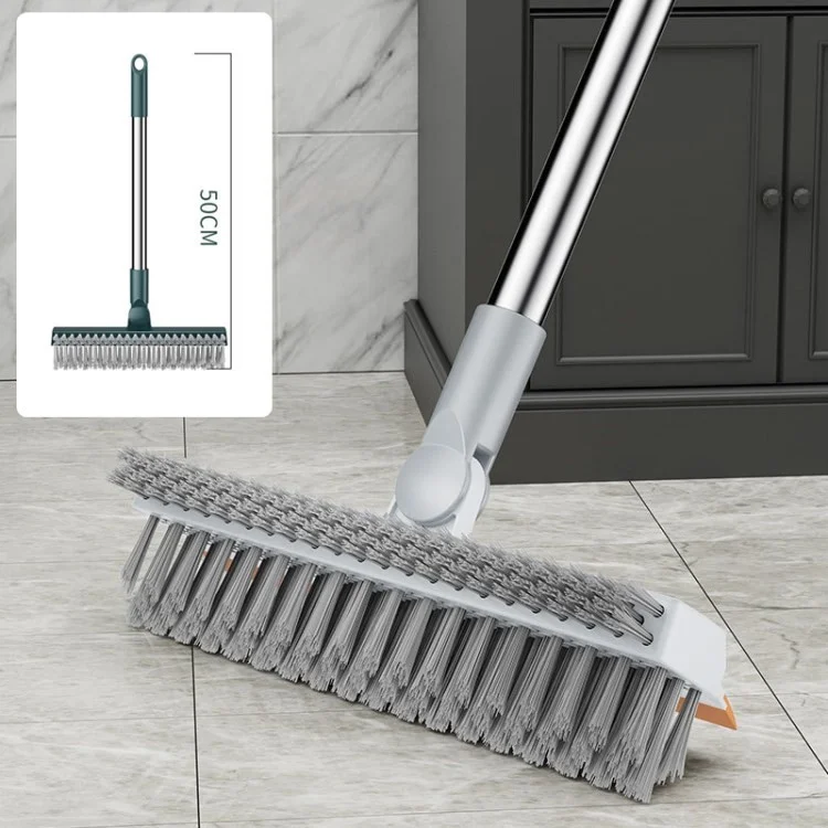 3-in-1 Reinigungsbürste mit steifen Borsten, Bodenbürste für Badezimmer, Küche und Wände - Grau / 50 cm Länge