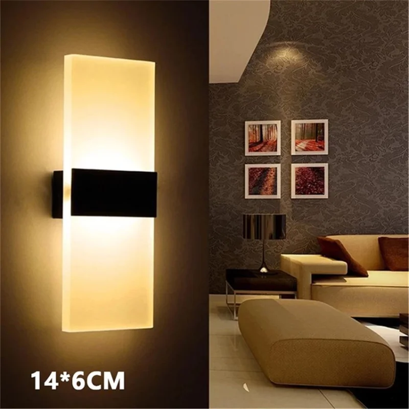 LED Wall Light Right Angle Acrylic Light Home Hallway Porch Decorative Lamp - Black / Warm Light / 14x6cm
