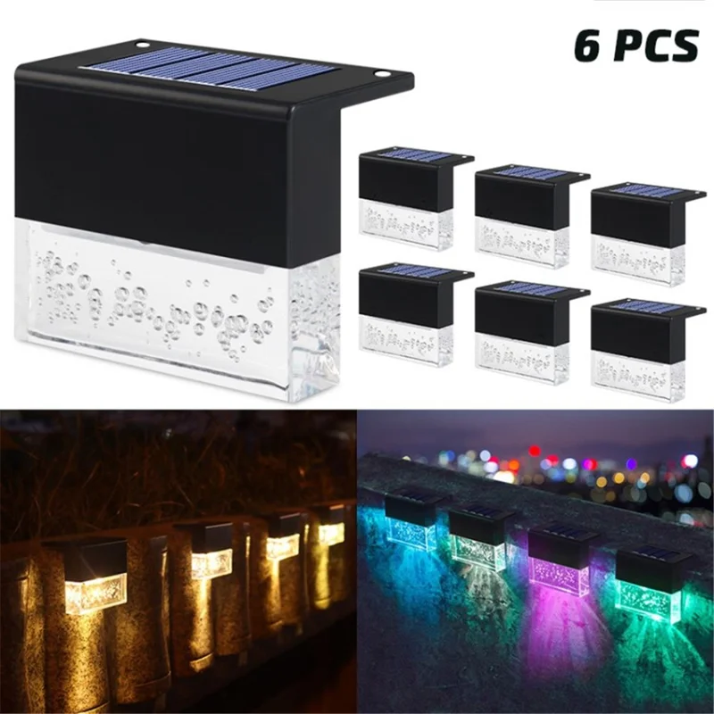 6Pcs Solar Deck Fence Light Outdoor Waterproof Step Light Wall Stair Lamp - 6Pcs