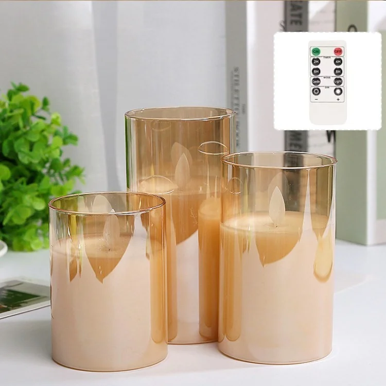 3pcs / Set Moving Moving Flame Imitation Candle Light Festival Festival Party Decor LED Con Telecomando - Amber Brown.