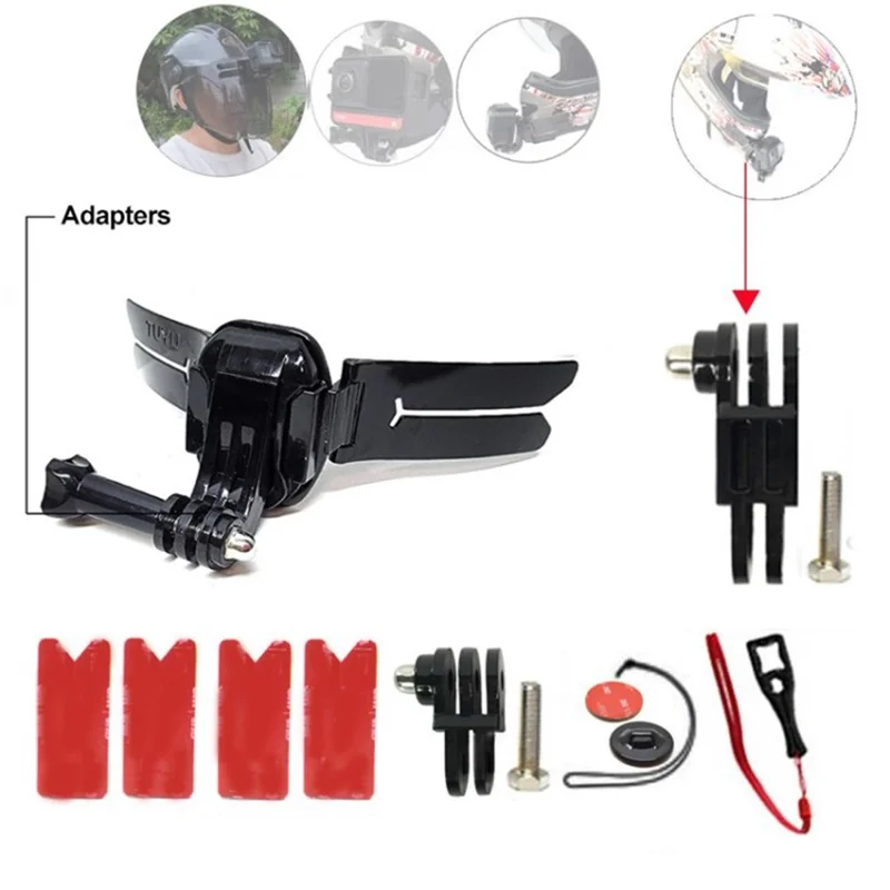TUYU Motorcycle Accessories Universal Helmet Camera Mount Kit for GoPro Insta360 Action Cameras - Long Extension/4 Patches