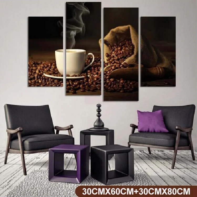 Chicchi Di Caffè Chicchi Dipinti Di Pittura Su Tela Immagini Per Sala Da Pranzo Cucina Bar Decorazioni Per La Casa - 30cmx60cmx2 + 30cmx80cmx2.