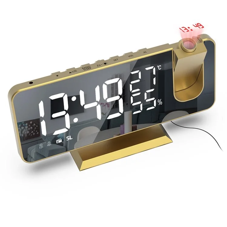 EN8827 Digital Clock LED Display Projecting Alarm Clock Radio 3 Brightness Levels for Home Bedroom Decor - Gold