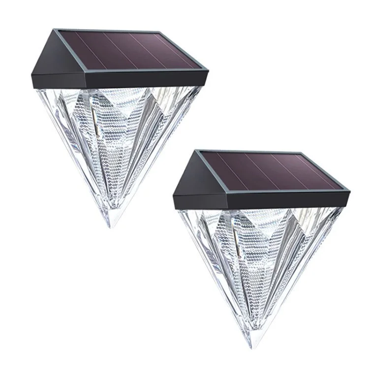 2 Pcs Diamond Forme Solar Light Étanche Lampe Murale de Clôture Imperméable Pour le Porche de Jardin à la Maison - Lumière Blanche Chaude