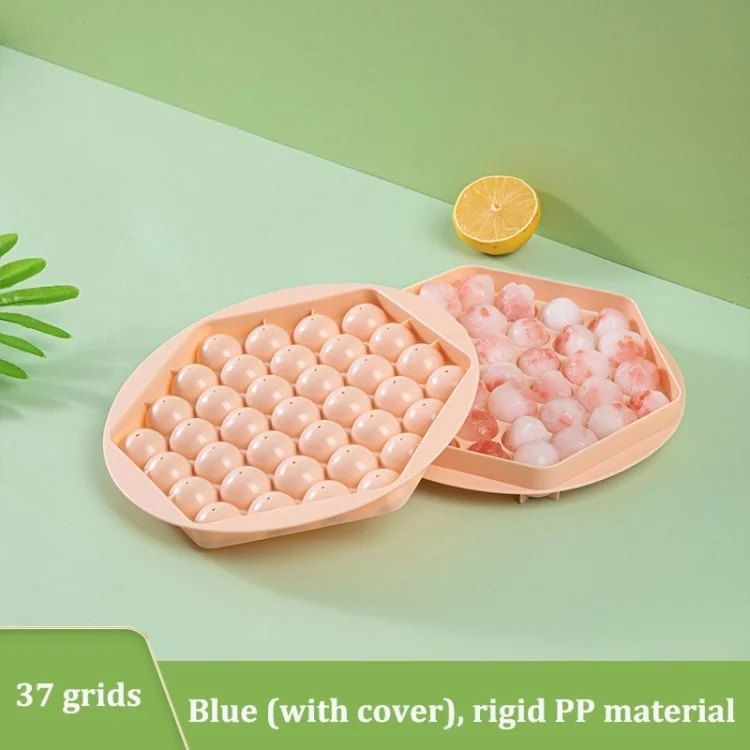 37 Grids Round Ice Cube Tray with Lid Ice Ball Maker Mold (BPA Free) (No FDA Certificate) - Pink/PP