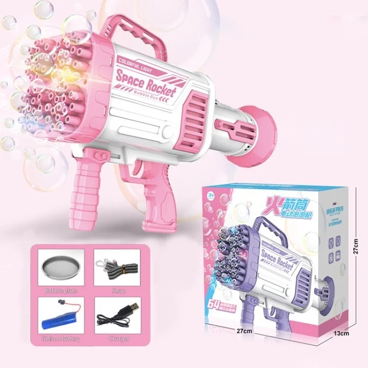 Electric Bubble Gun Automatic Bubble Machine Bathroom Outdoor Kids Toy - Pink